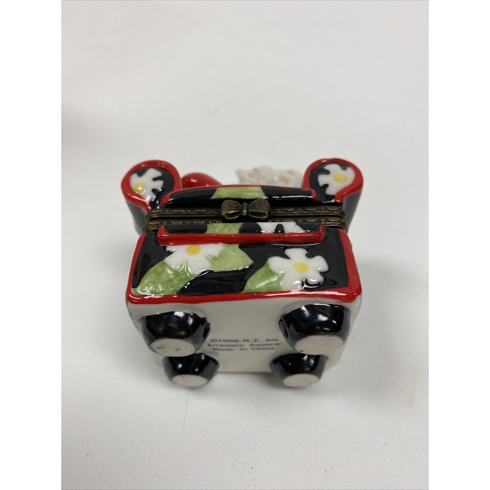 Mary Engelbreit Porcelain Trinket Box Floral Chair Heart Cat Hinged Enesco 1998 - Picture 7 of 11
